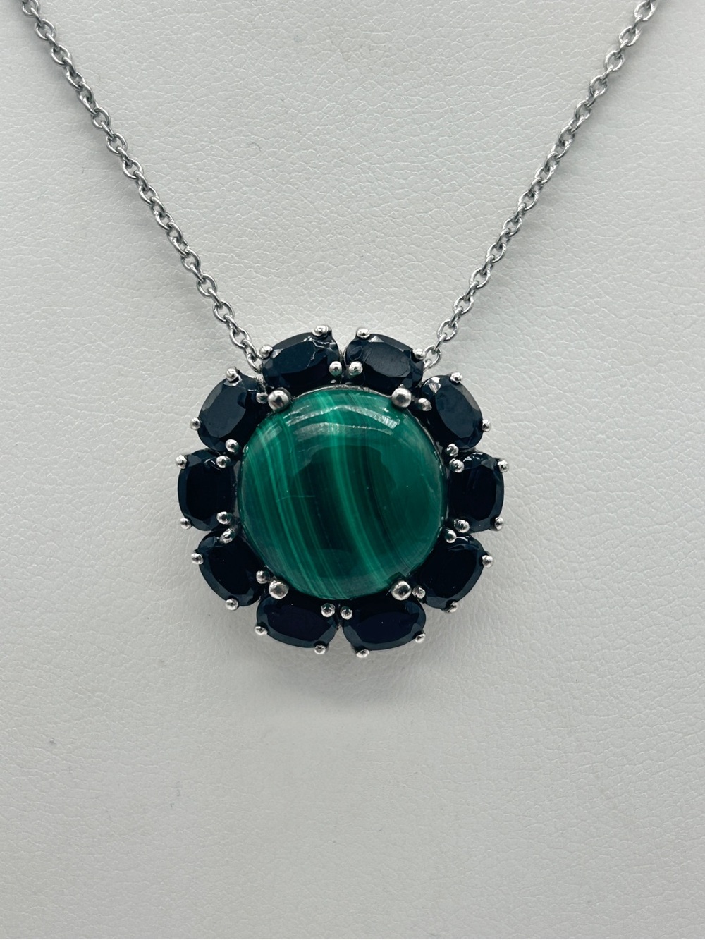 Malachite and Midnight Black Sapphire Pendant, PbD